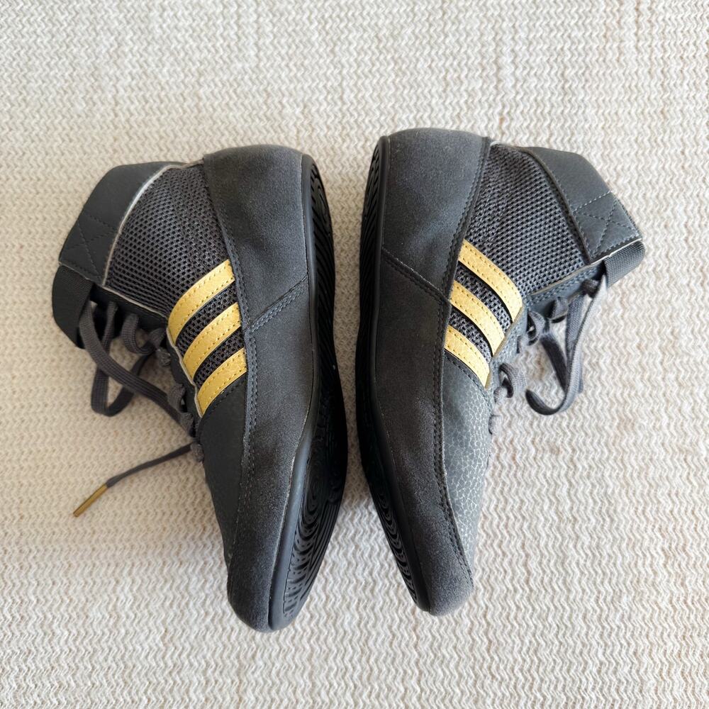 Adidas Black Grey + Gold HVC 2 Wrestling Shoes Size 2 Youth - Picture 3 of 10